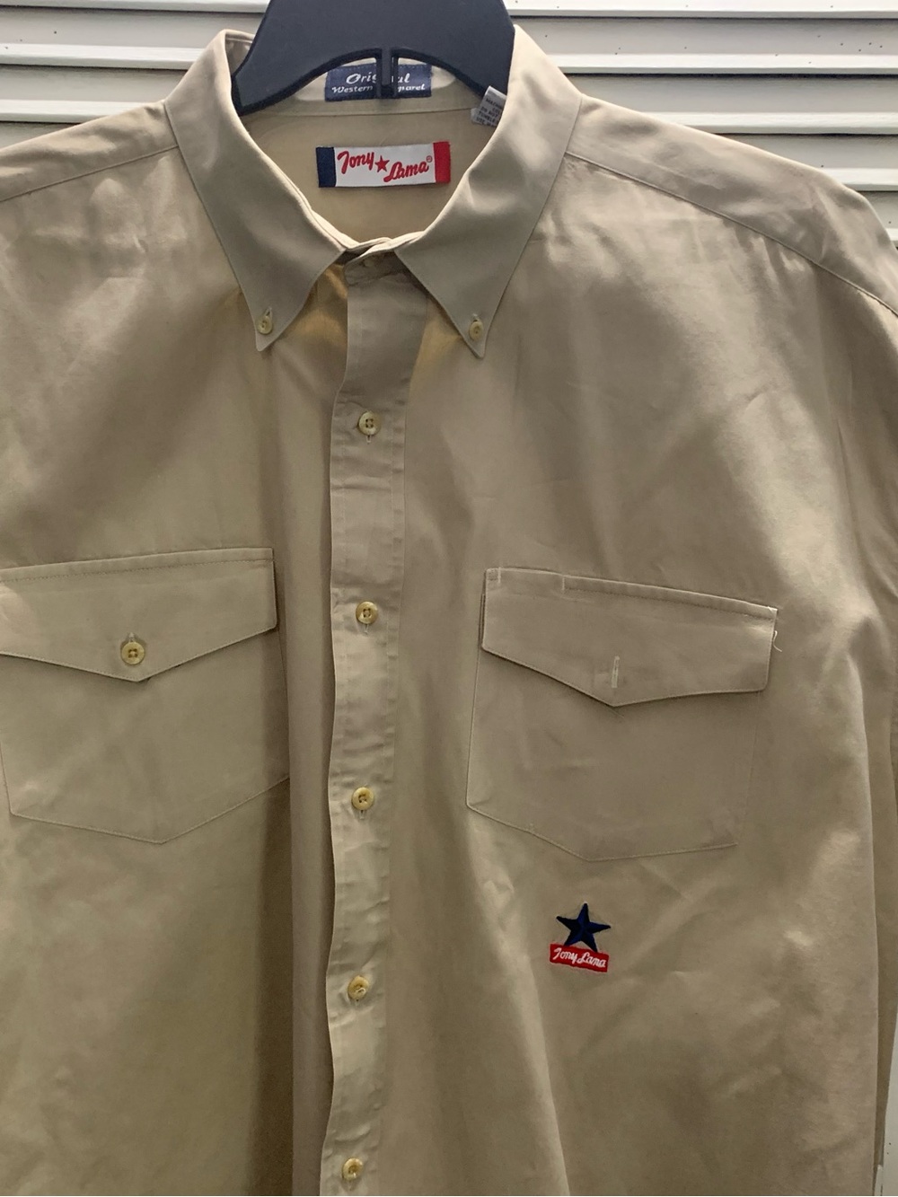 Tony Lama Original Western Wear Button Up Khaki Work Shirt
